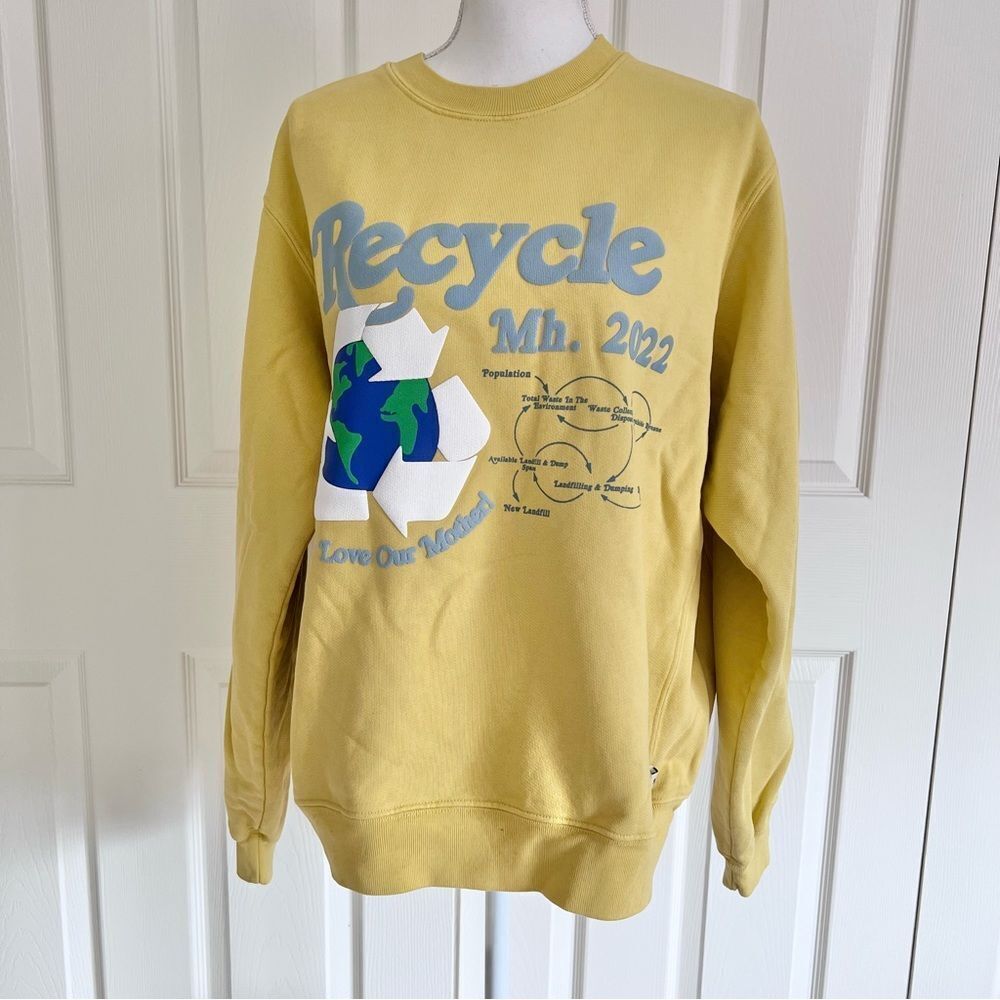 Madhappy Earth Day Recycle Crew Neck Sweatshirt in Yellow Medium Unisex EUC